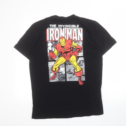 Primark Mens Black  Cotton  T-Shirt Size L Crew Neck  - Iron Man