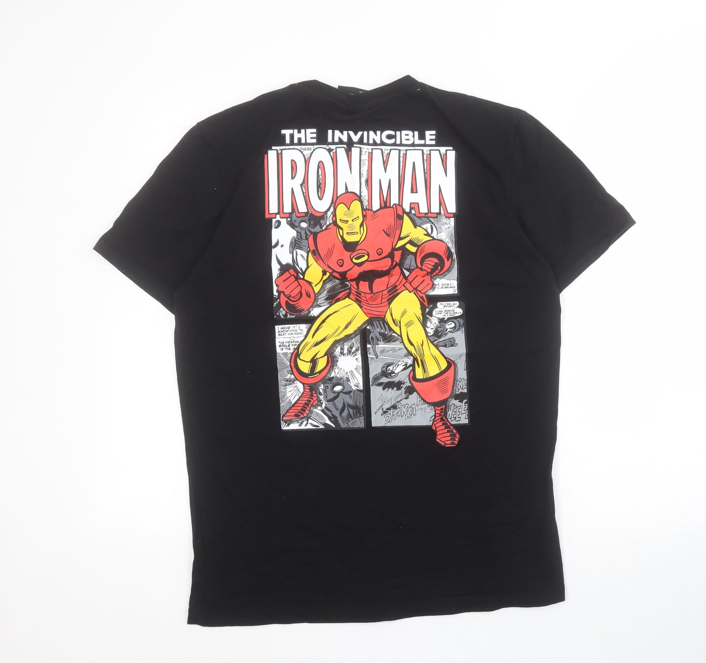 Primark Mens Black  Cotton  T-Shirt Size L Crew Neck  - Iron Man