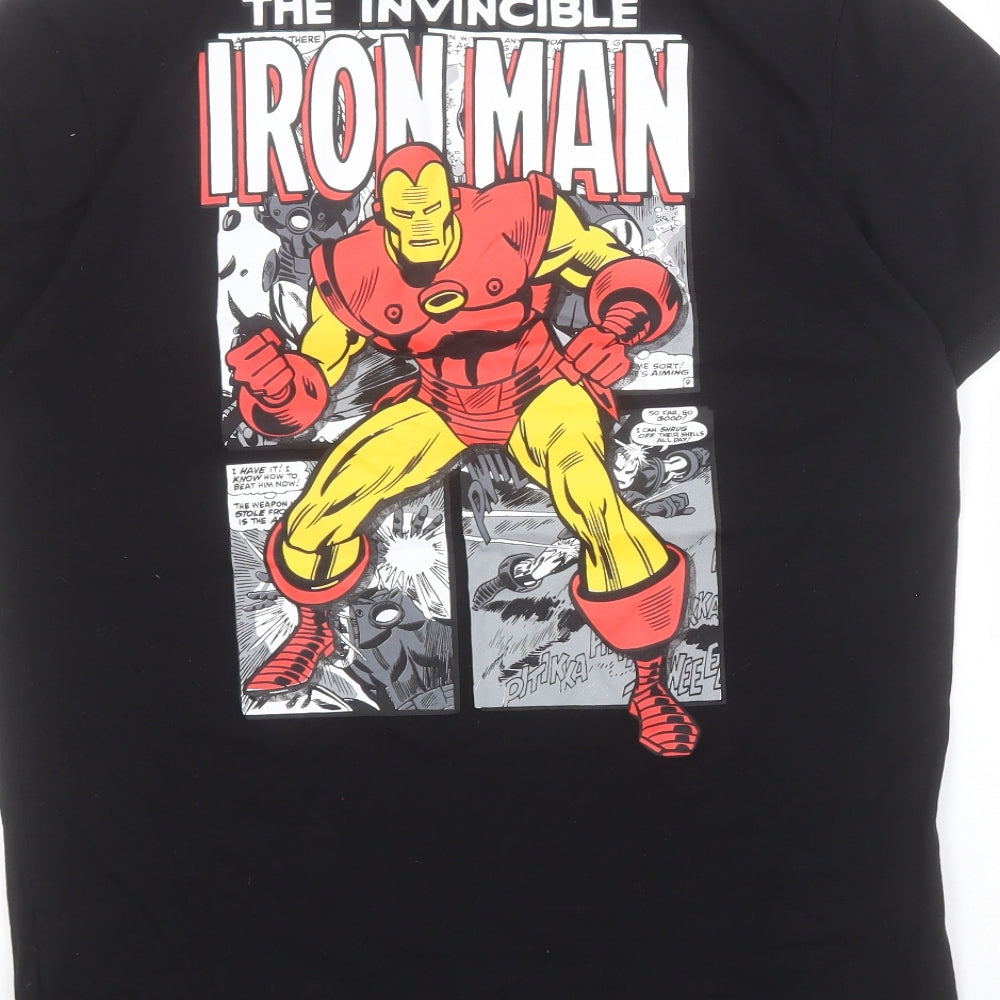 Primark Mens Black  Cotton  T-Shirt Size L Crew Neck  - Iron Man