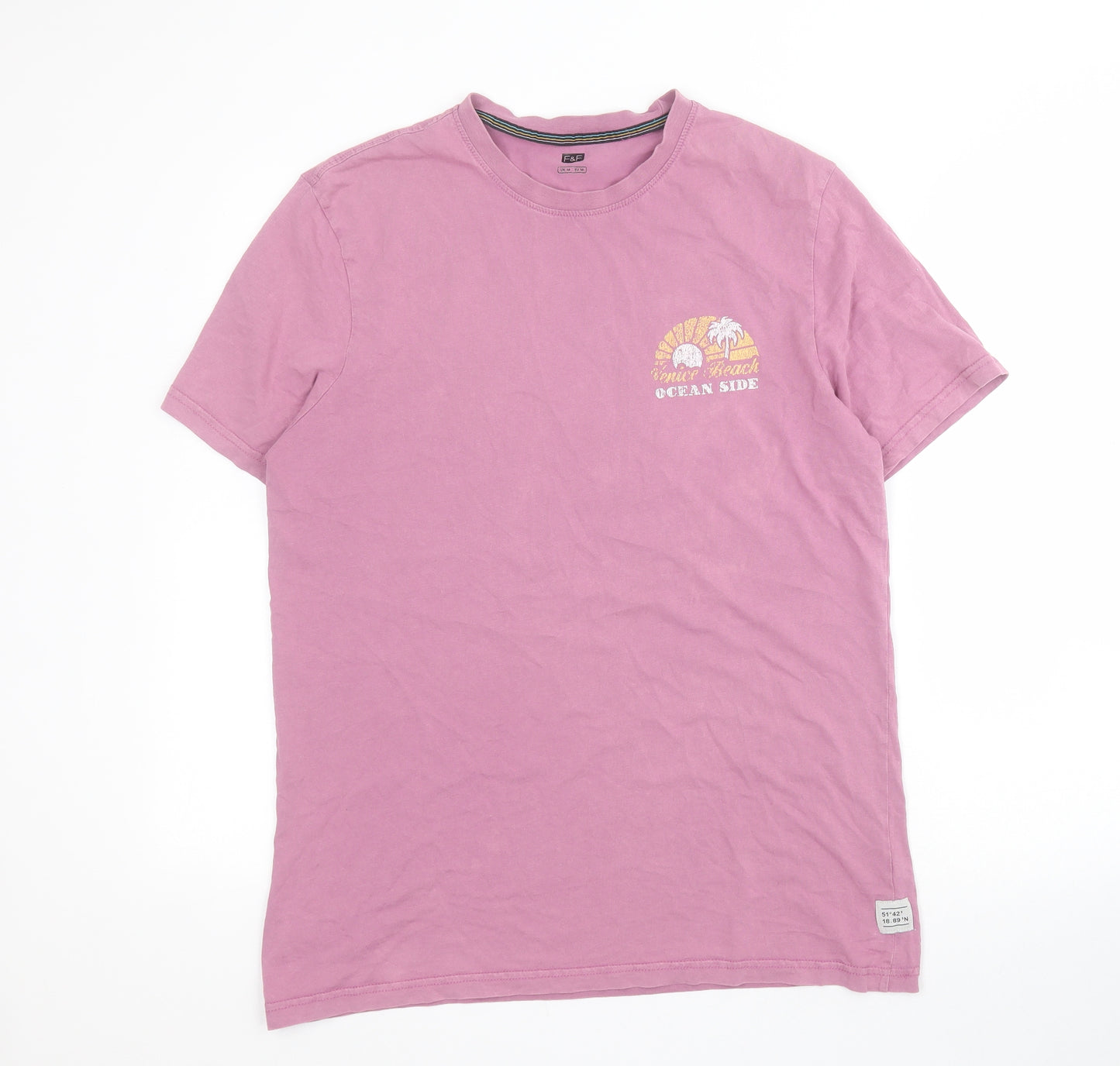 F&F Mens Purple  Cotton  T-Shirt Size M Crew Neck