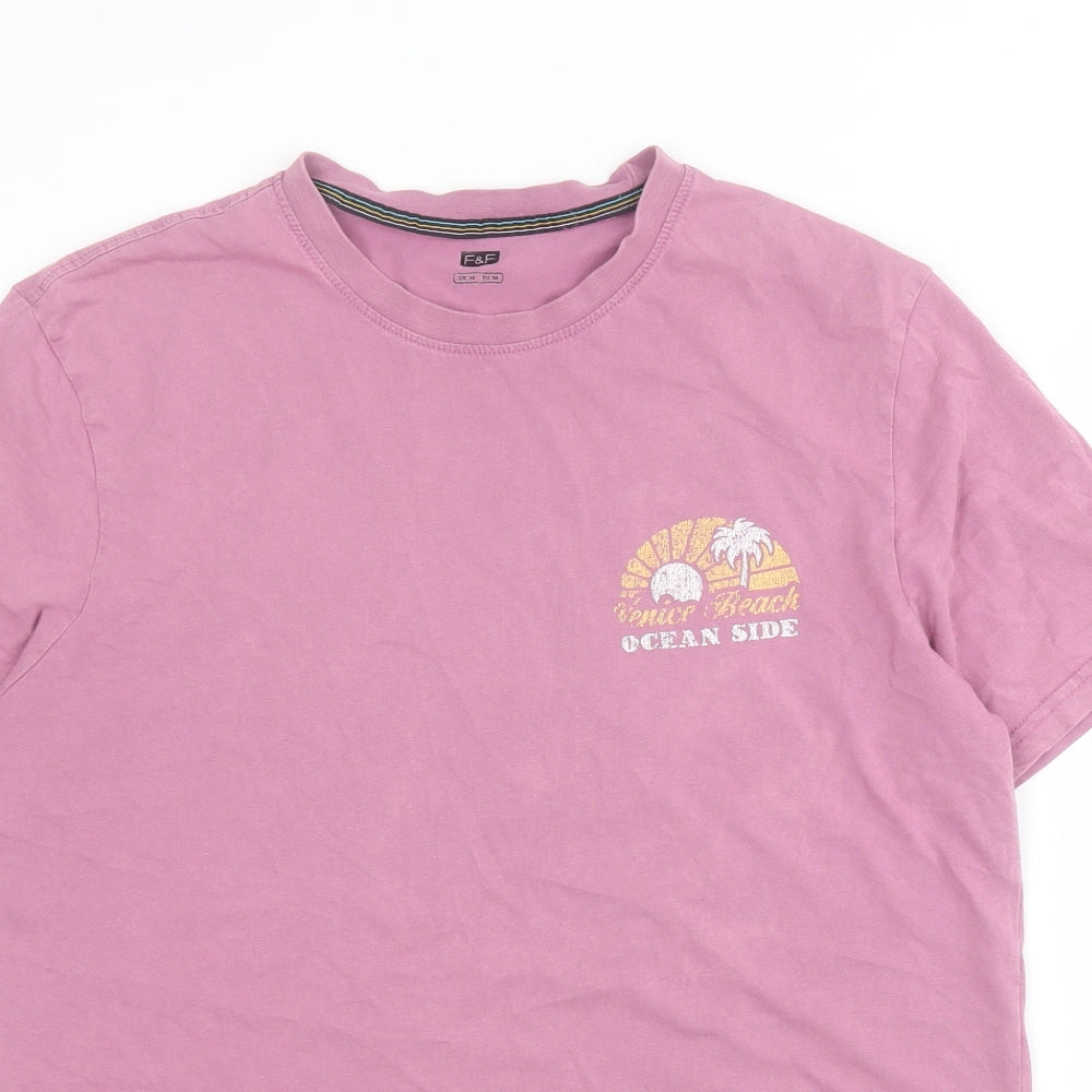 F&F Mens Purple  Cotton  T-Shirt Size M Crew Neck