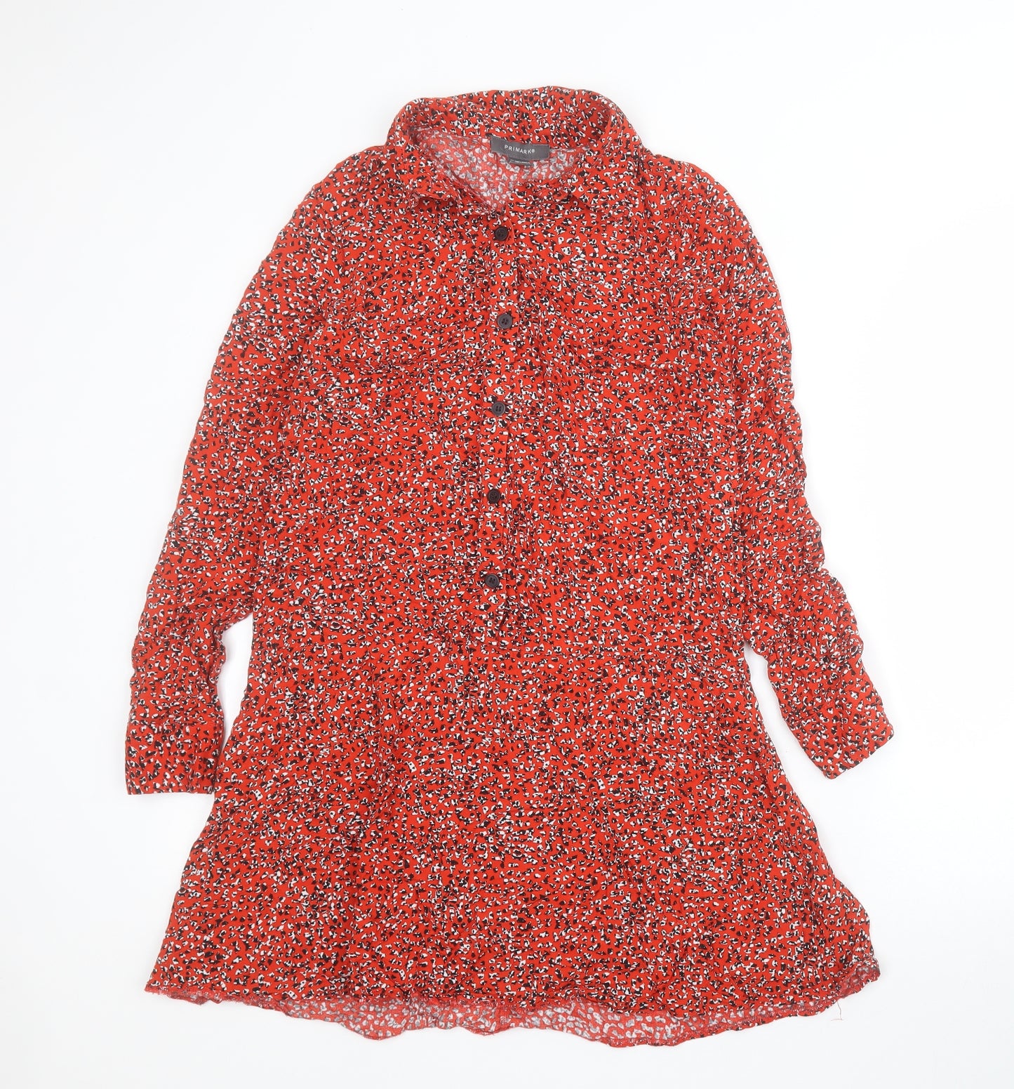Primark Womens Red Floral Viscose Shirt Dress  Size 8  Collared Button