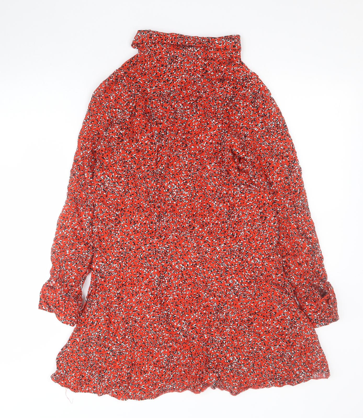 Primark Womens Red Floral Viscose Shirt Dress  Size 8  Collared Button