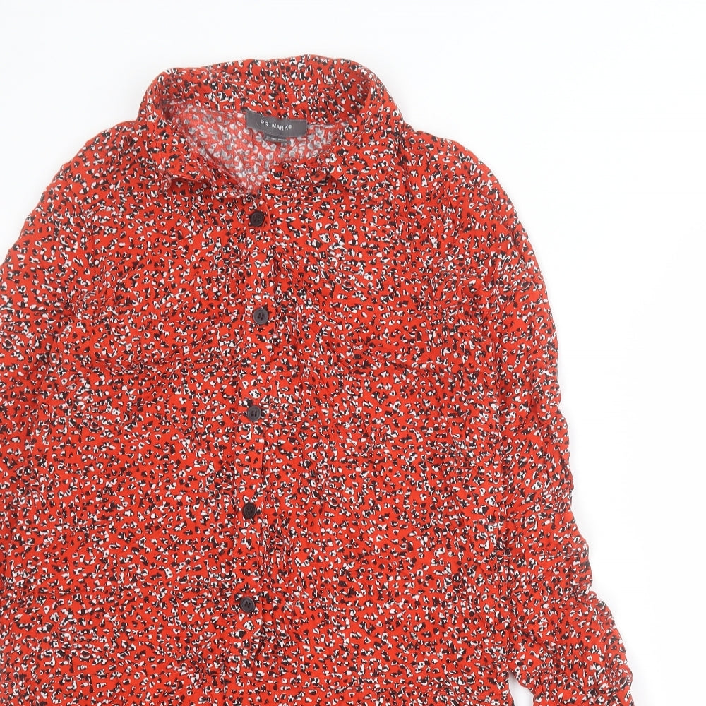 Primark Womens Red Floral Viscose Shirt Dress  Size 8  Collared Button