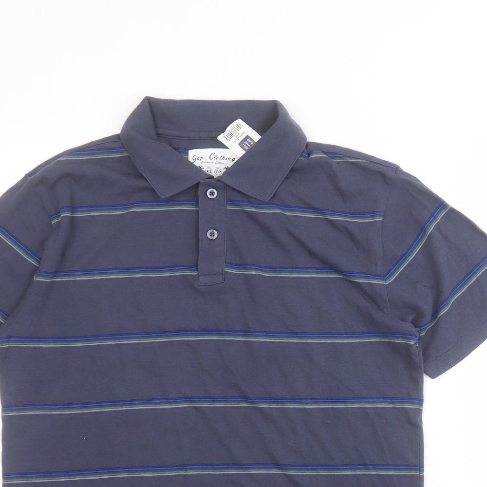 Gap Mens Blue Striped 100% Cotton  Polo Size XS Collared Button