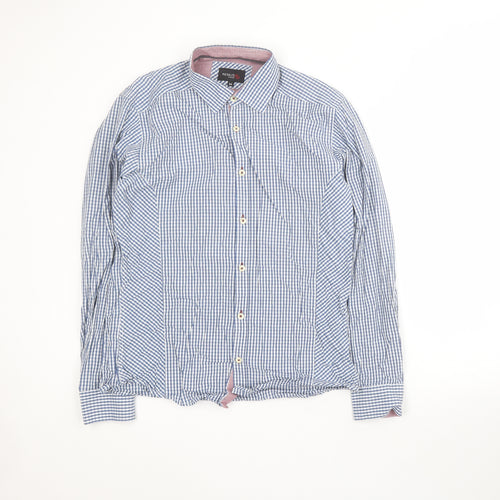 REMUS Mens Blue Plaid Cotton  Button-Up Size M Collared Button