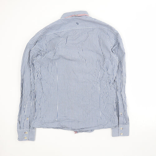 REMUS Mens Blue Plaid Cotton  Button-Up Size M Collared Button