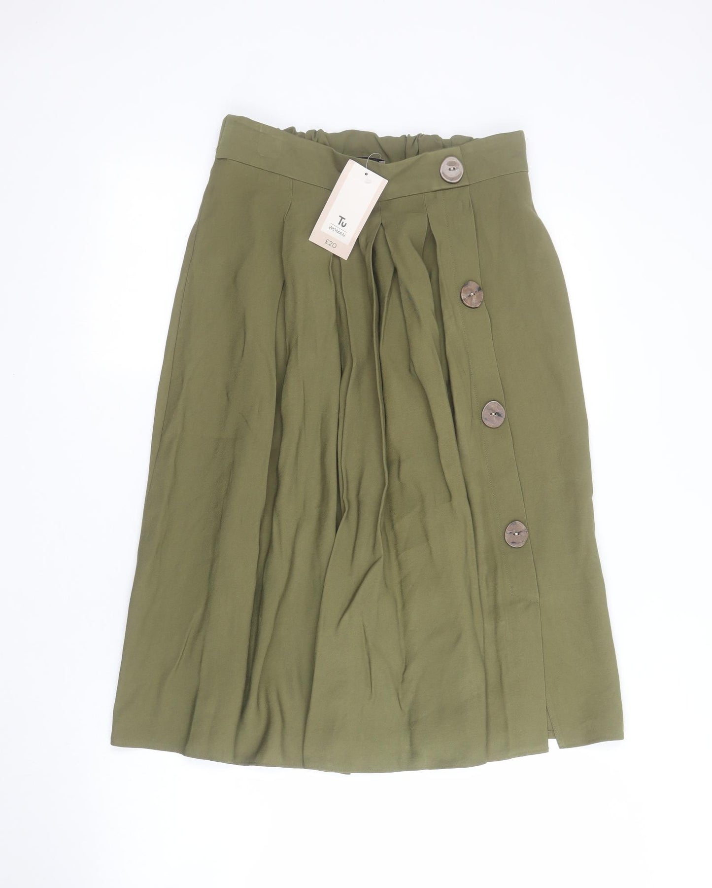 TU Womens Green  Viscose Pleated Skirt Size 10   Button