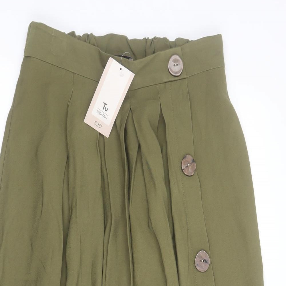TU Womens Green  Viscose Pleated Skirt Size 10   Button