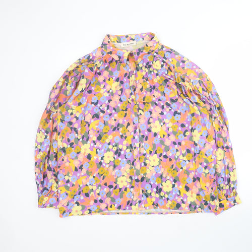 Les Acolytes Womens Purple Floral Viscose Basic Button-Up Size L Collared
