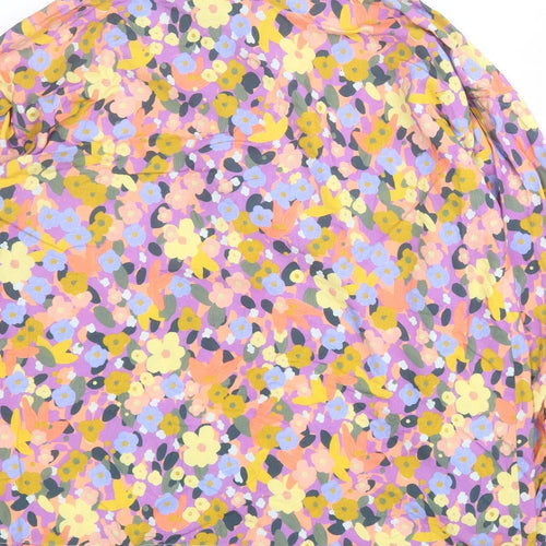 Les Acolytes Womens Purple Floral Viscose Basic Button-Up Size L Collared