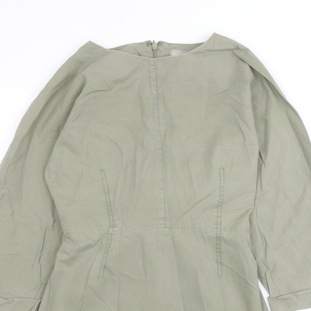 ASOS Womens Green  100% Cotton A-Line  Size 6  Round Neck Zip