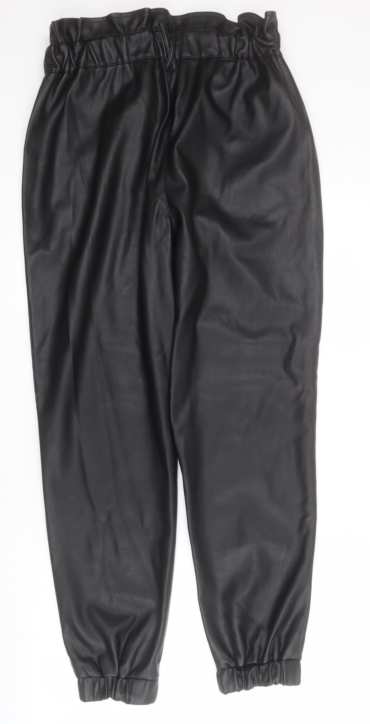 Very Womens Black  Polyester Jogger Trousers Size 12 L28 in Regular Drawstring - Faux leather