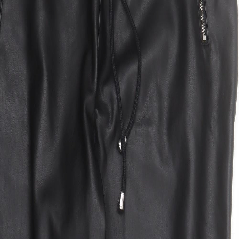 Very Womens Black  Polyester Jogger Trousers Size 12 L28 in Regular Drawstring - Faux leather