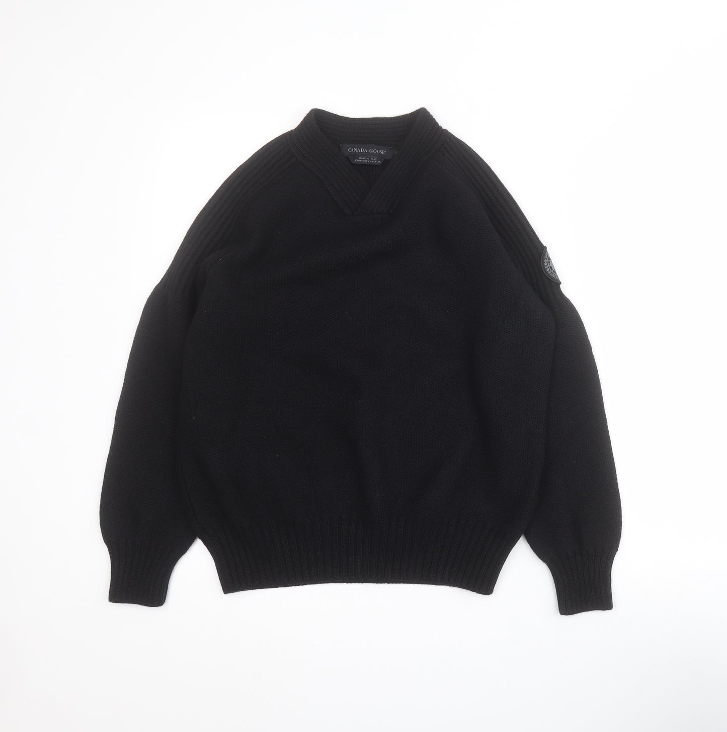 Canada Goose Mens Black V-Neck  Wool Pullover Jumper Size M
