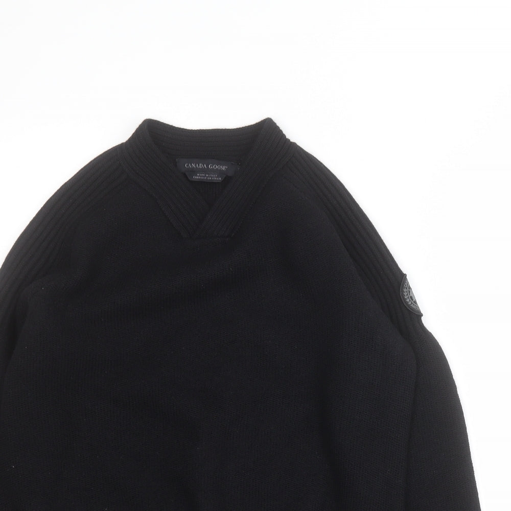 Canada Goose Mens Black V-Neck  Wool Pullover Jumper Size M