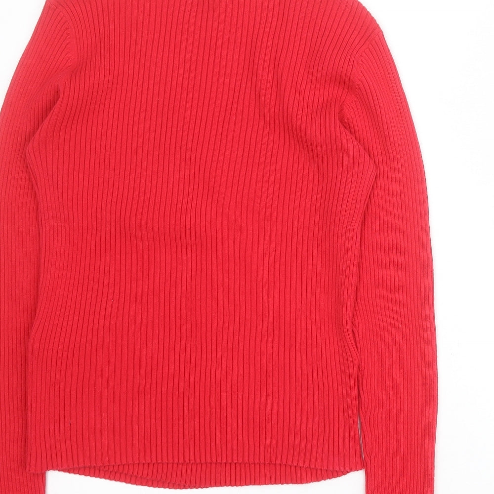 H&M Womens Red V-Neck  100% Cotton Pullover Jumper Size L   - Ribbed