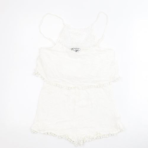Primark Womens White  100% Polyester Playsuit One-Piece Size S L4 in Pullover