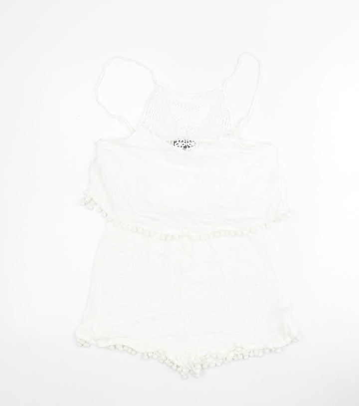 Primark Womens White 100% Polyester Playsuit One-Piece Size S L4 in Pullover