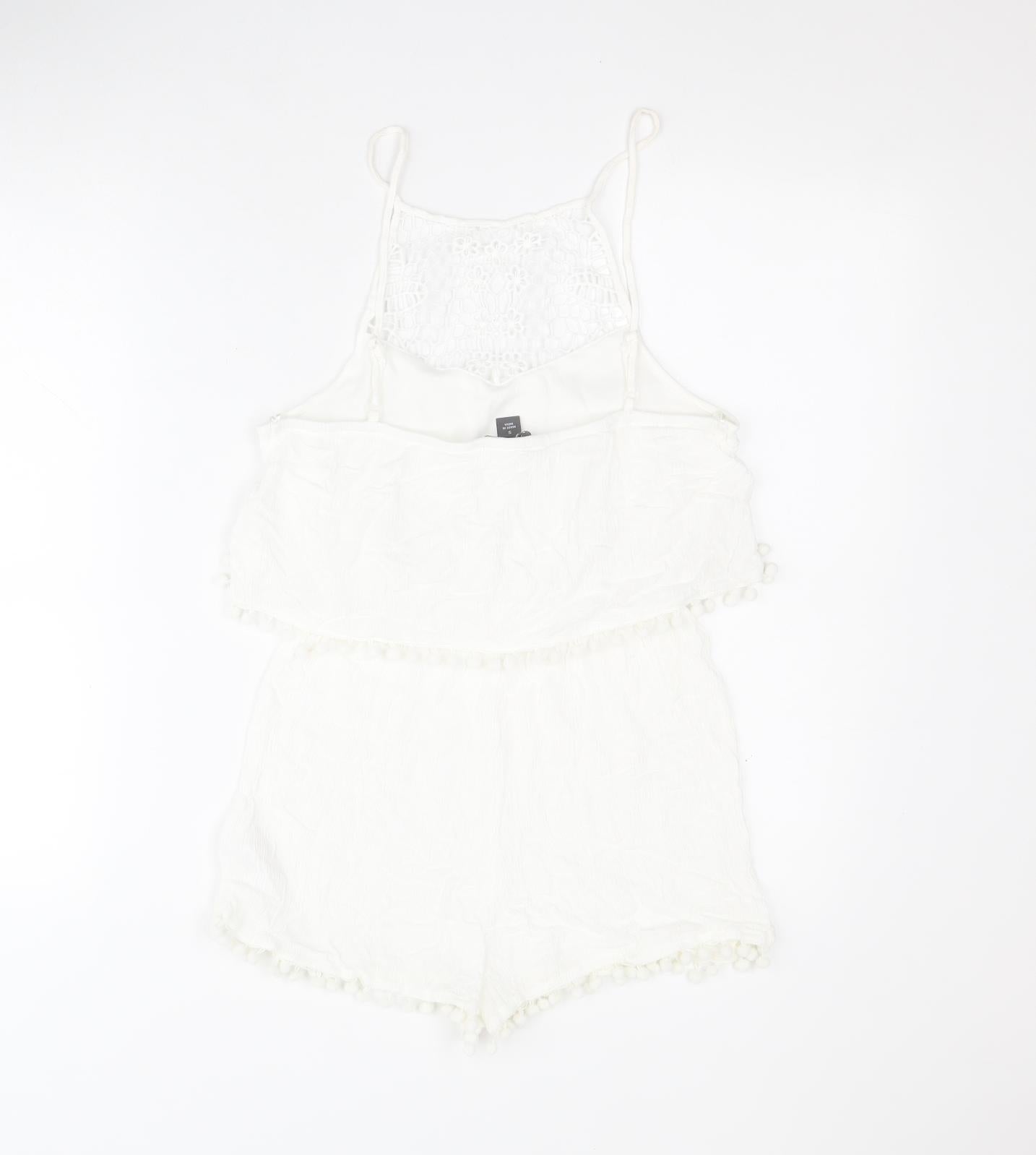 Primark Womens White  100% Polyester Playsuit One-Piece Size S L4 in Pullover