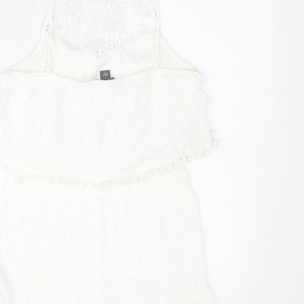 Primark Womens White  100% Polyester Playsuit One-Piece Size S L4 in Pullover