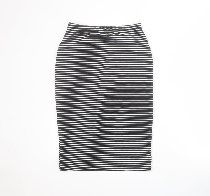 Primark Womens Black Striped Polyester Straight & Pencil Skirt Size 8
