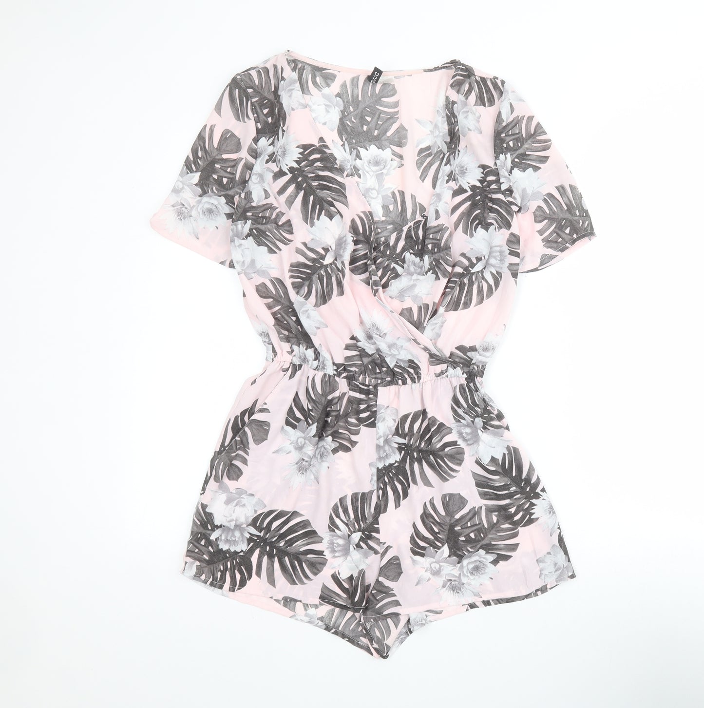 H&M Womens Pink Floral 100% Polyester Playsuit One-Piece Size 10 L4 in Pullover