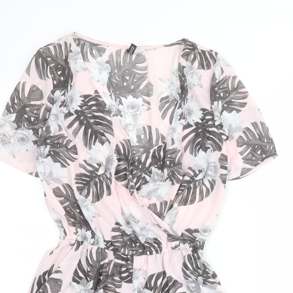 H&M Womens Pink Floral 100% Polyester Playsuit One-Piece Size 10 L4 in Pullover