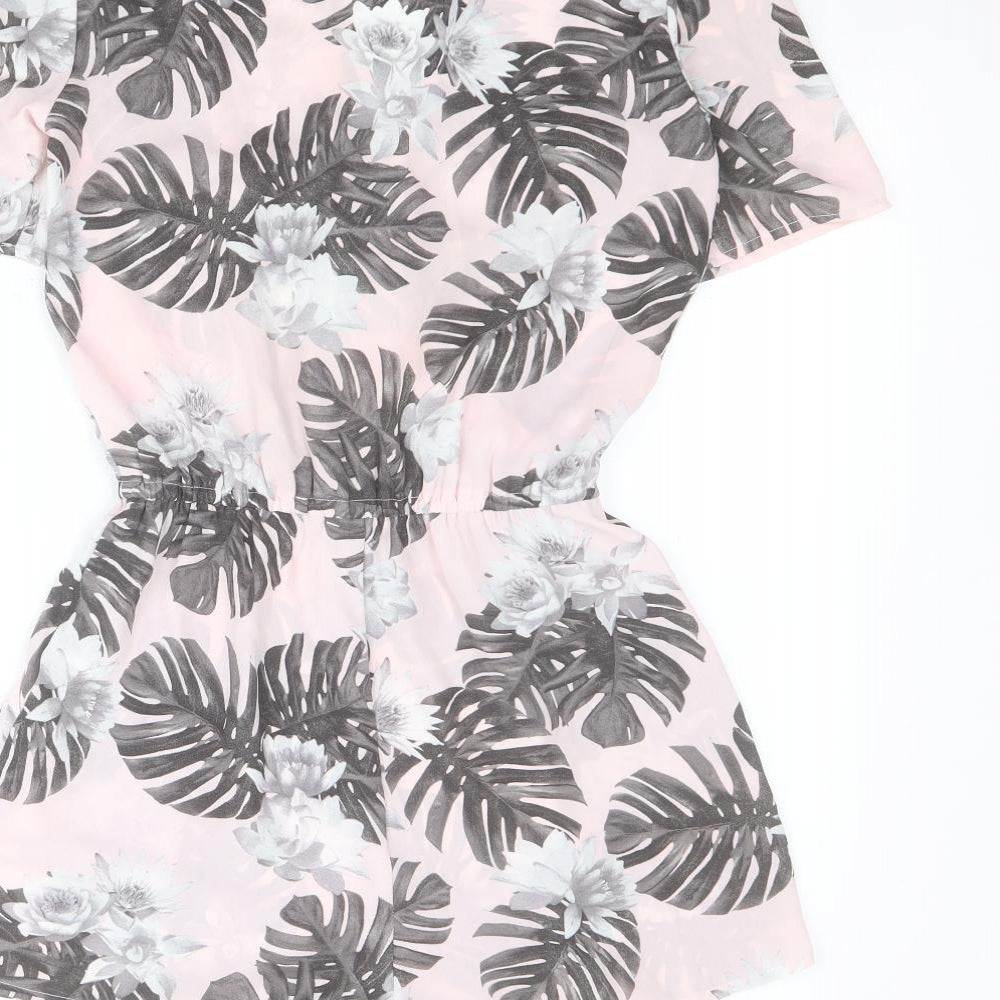 H&M Womens Pink Floral 100% Polyester Playsuit One-Piece Size 10 L4 in Pullover