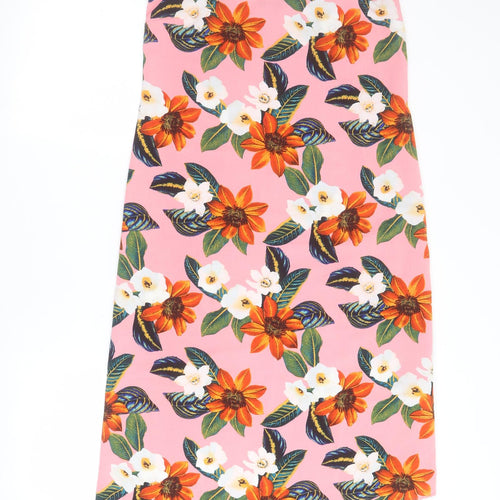 New Look Womens Pink Floral Polyester A-Line  Size 8  V-Neck Pullover