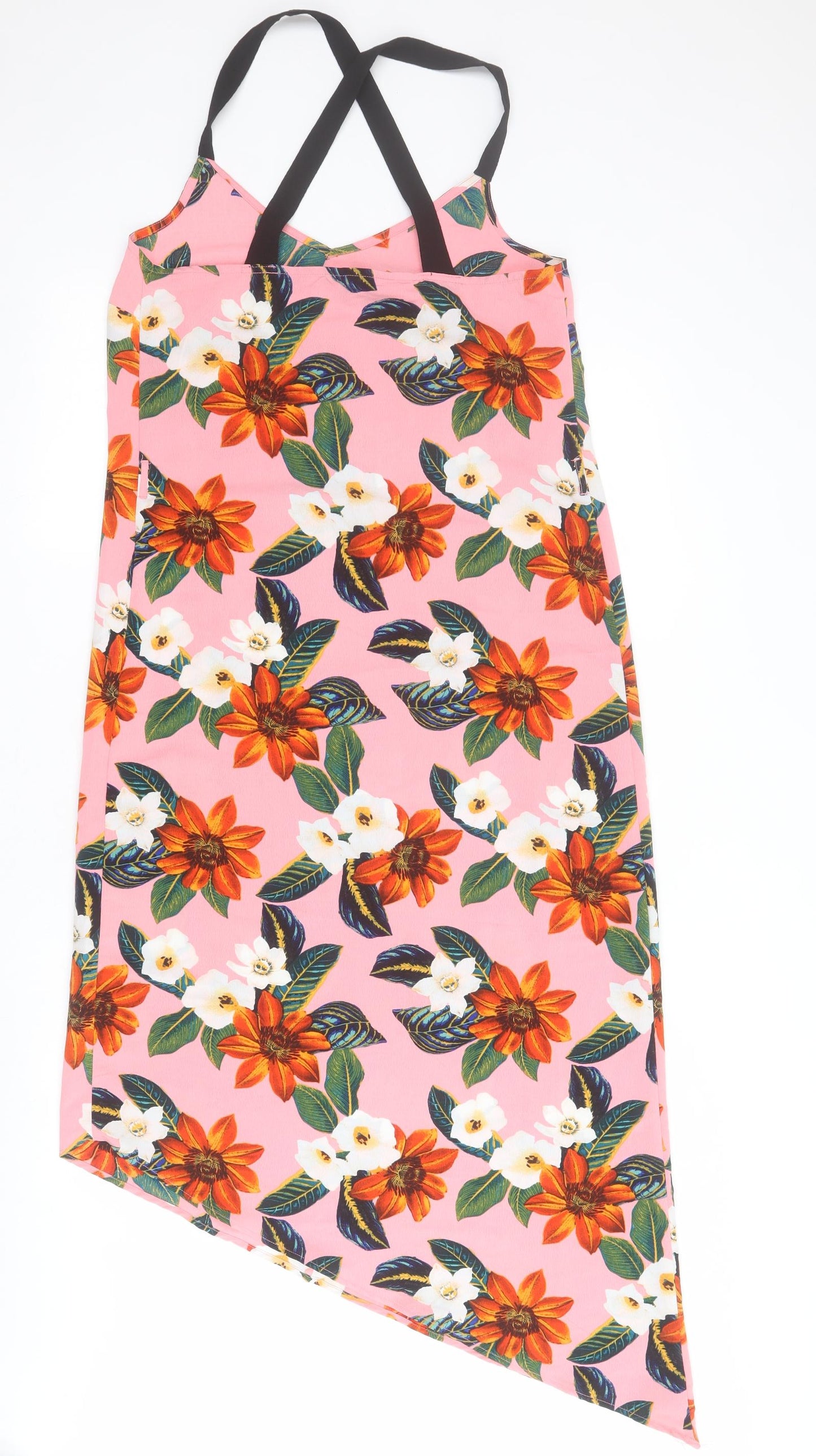 New Look Womens Pink Floral Polyester A-Line  Size 8  V-Neck Pullover