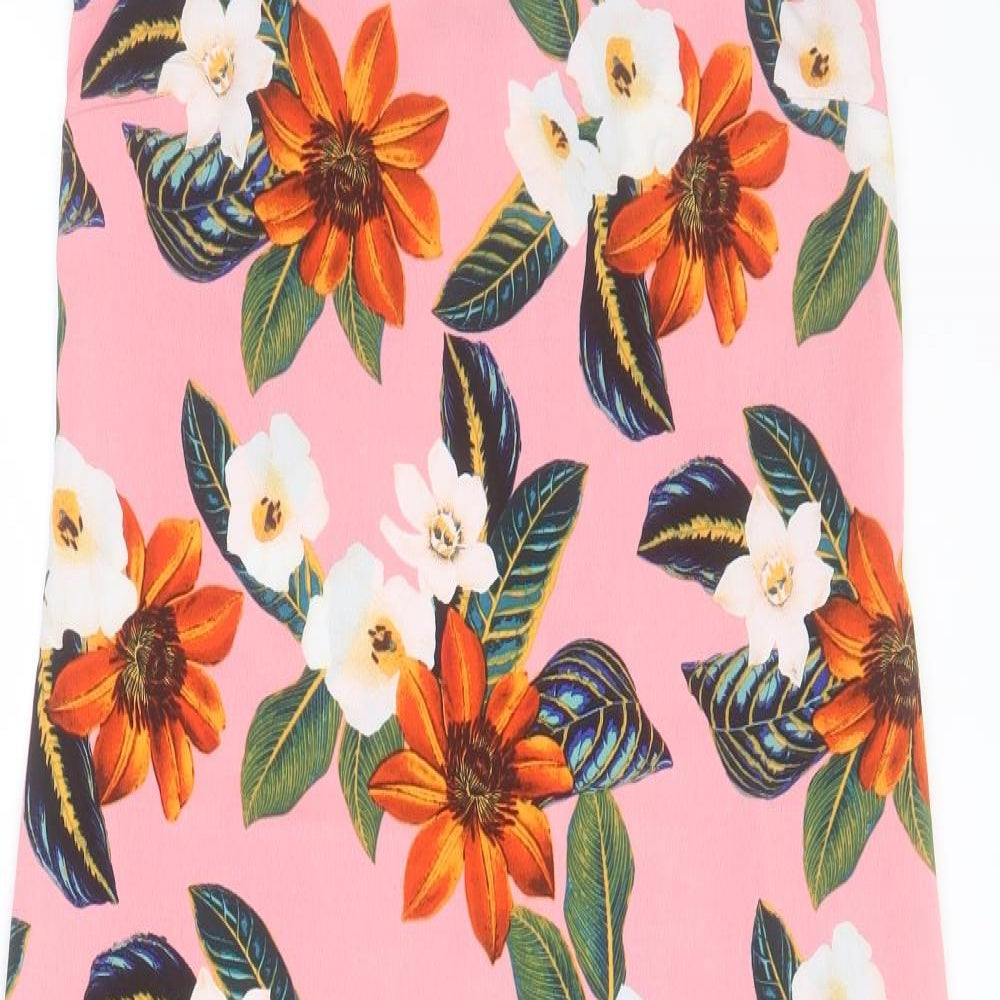 New Look Womens Pink Floral Polyester A-Line  Size 8  V-Neck Pullover