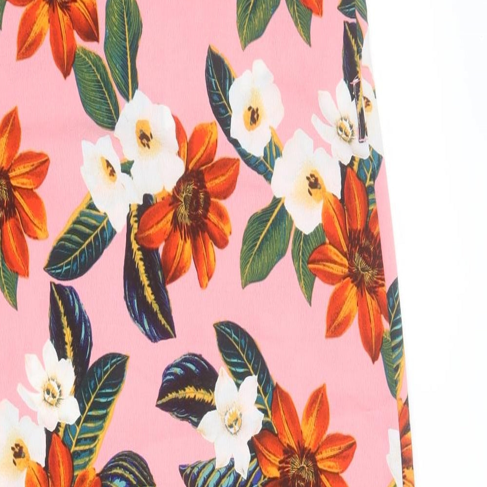 New Look Womens Pink Floral Polyester A-Line  Size 8  V-Neck Pullover
