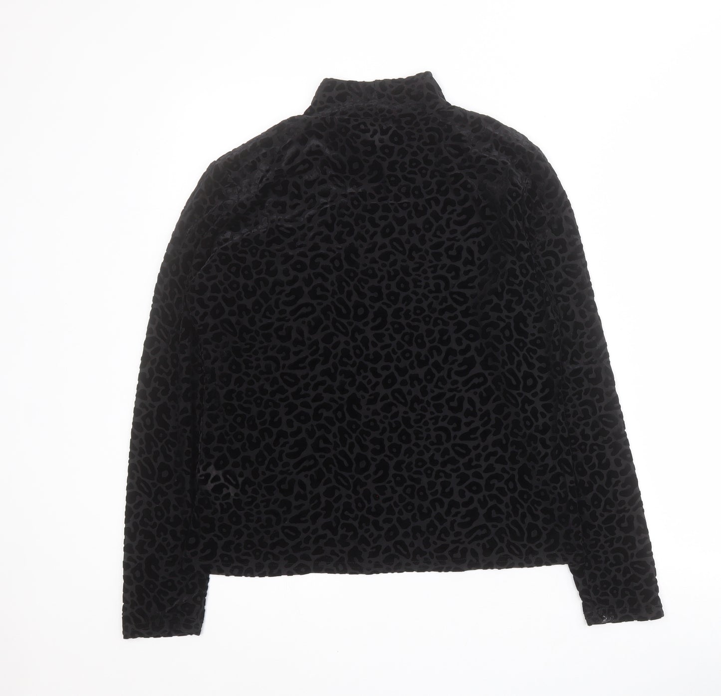 Warehouse Womens Black Animal Print Polyester Basic T-Shirt Size 14 High Neck