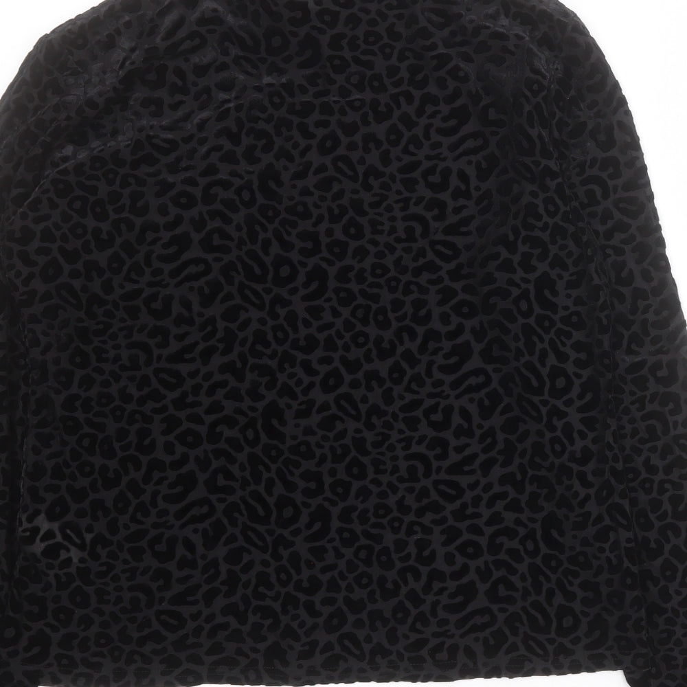 Warehouse Womens Black Animal Print Polyester Basic T-Shirt Size 14 High Neck