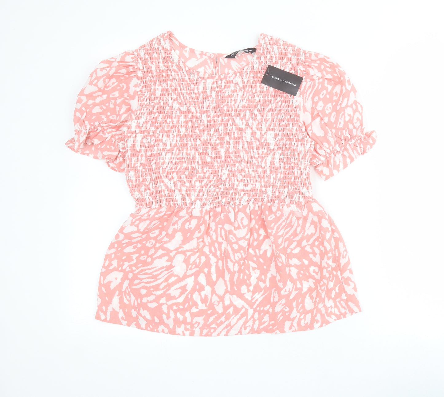 Dorothy Perkins Womens Pink Animal Print Polyester Basic Blouse Size 12 Round Neck