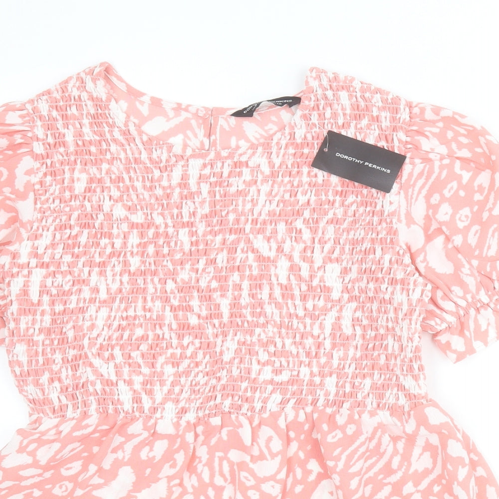 Dorothy Perkins Womens Pink Animal Print Polyester Basic Blouse Size 12 Round Neck