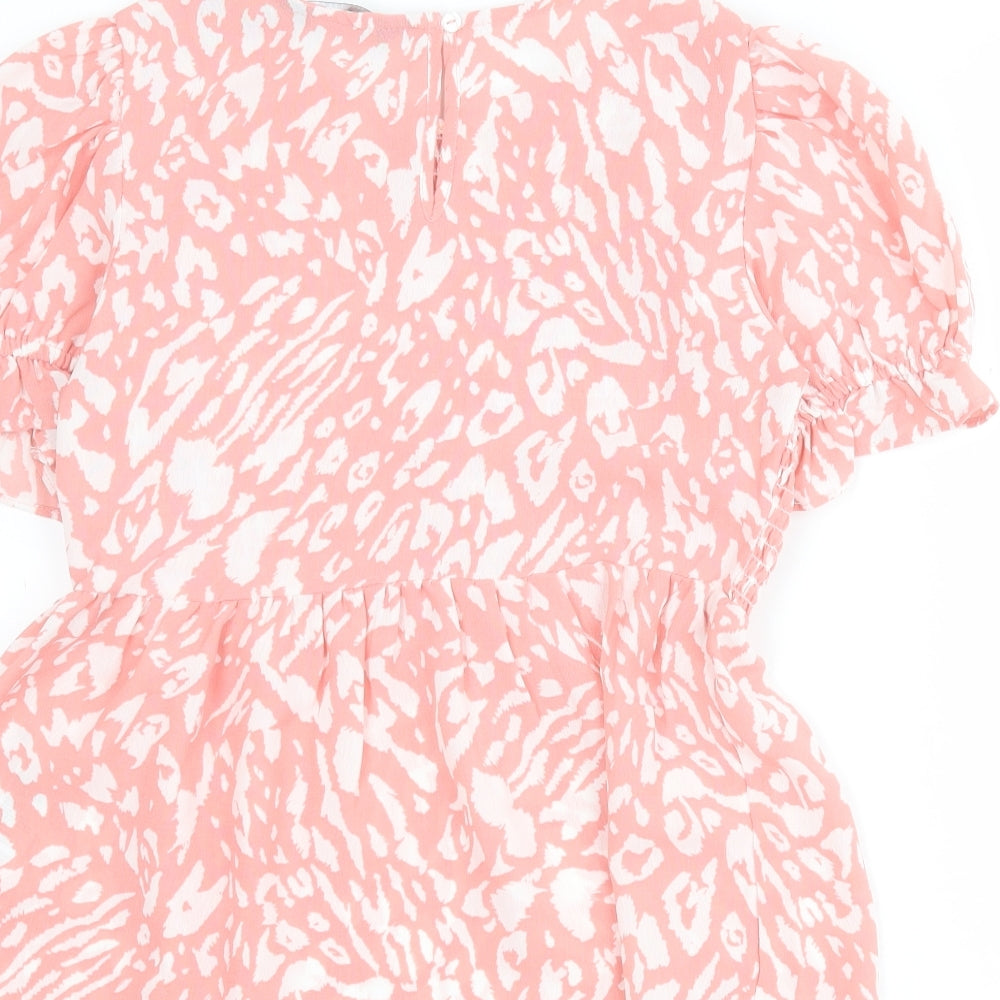 Dorothy Perkins Womens Pink Animal Print Polyester Basic Blouse Size 12 Round Neck