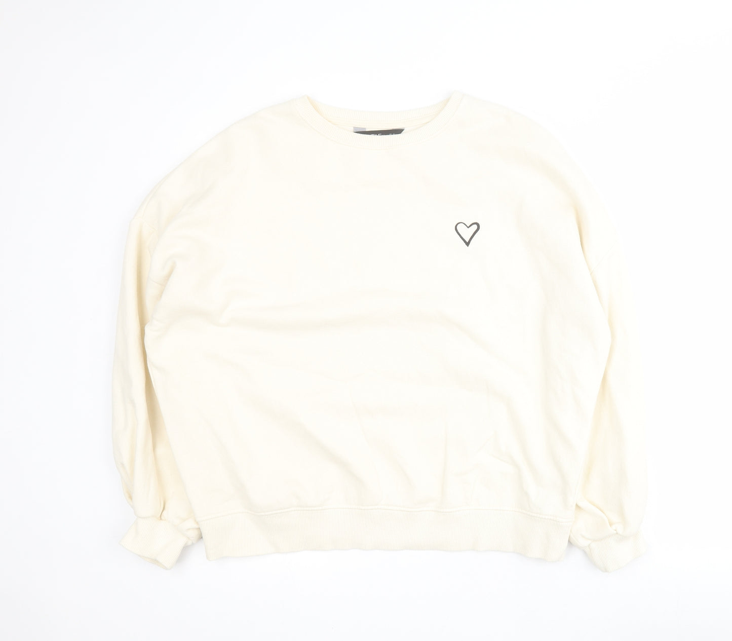 F&F Womens White  Cotton Pullover Sweatshirt Size 12  Pullover