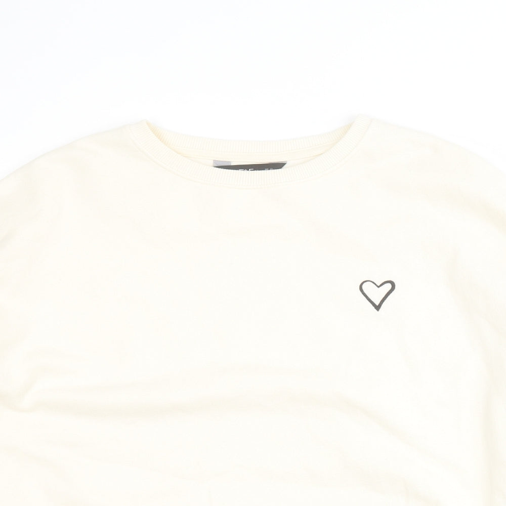 F&F Womens White  Cotton Pullover Sweatshirt Size 12  Pullover