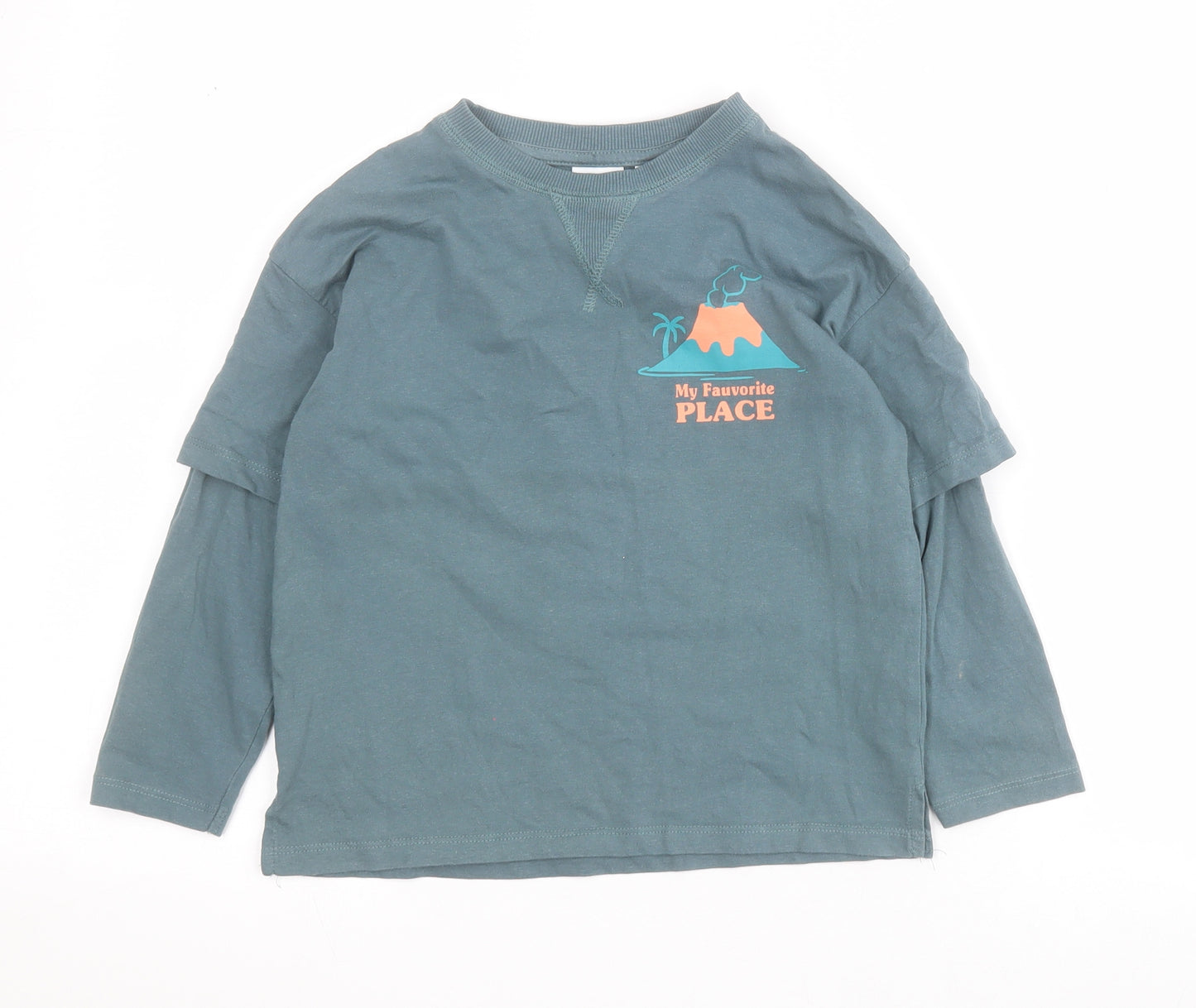 Zara Boys Blue  100% Cotton Pullover T-Shirt Size 4-5 Years Crew Neck Pullover - Slogan