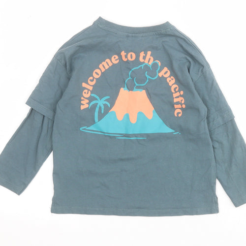Zara Boys Blue  100% Cotton Pullover T-Shirt Size 4-5 Years Crew Neck Pullover - Slogan