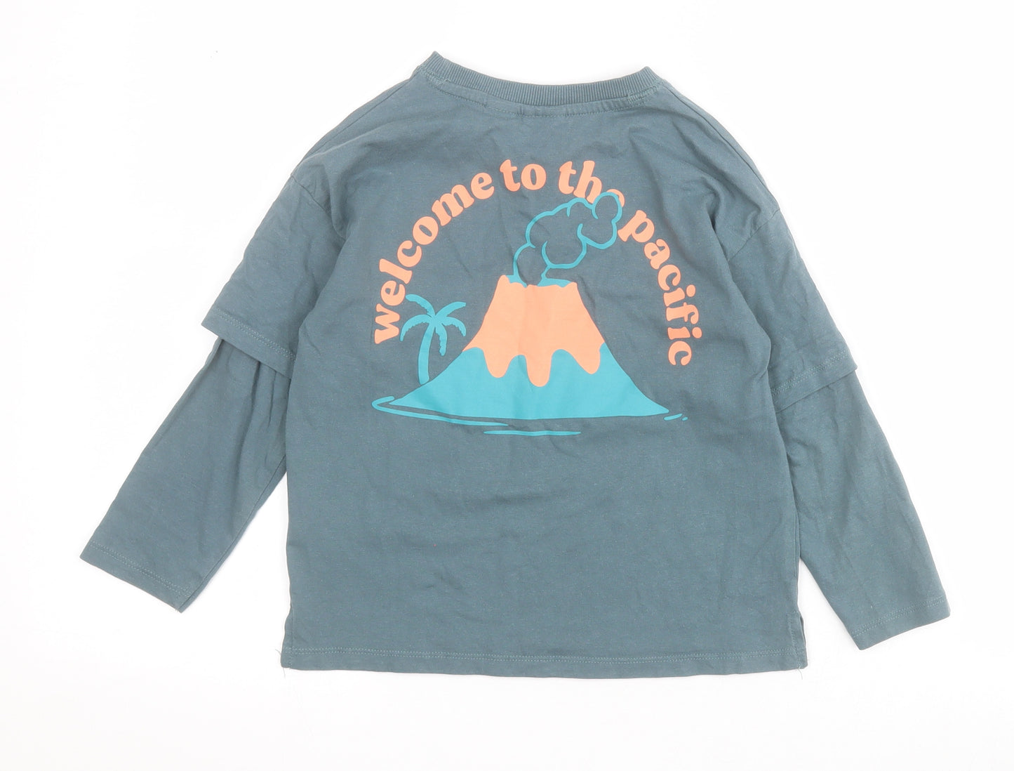 Zara Boys Blue  100% Cotton Pullover T-Shirt Size 4-5 Years Crew Neck Pullover - Slogan