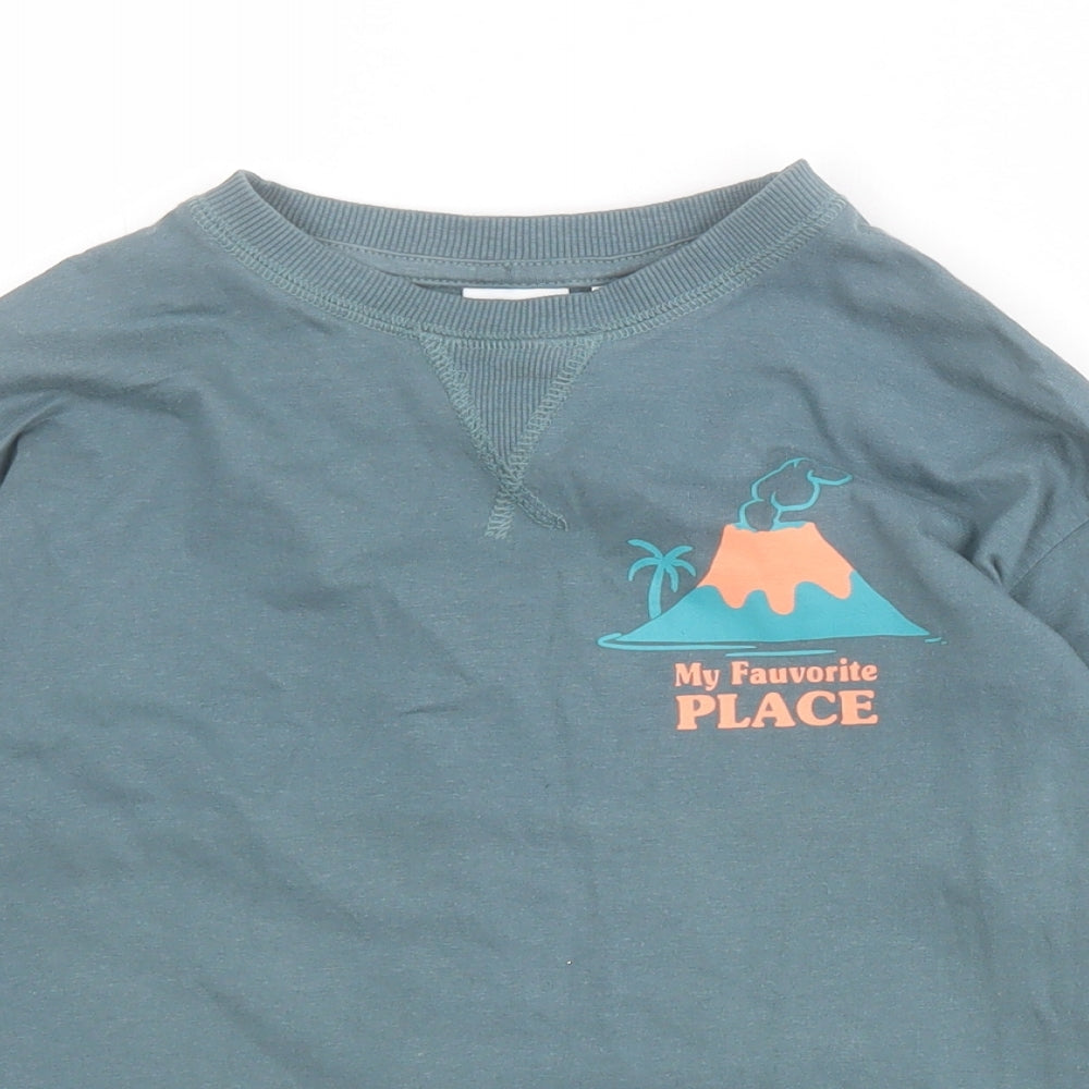 Zara Boys Blue  100% Cotton Pullover T-Shirt Size 4-5 Years Crew Neck Pullover - Slogan