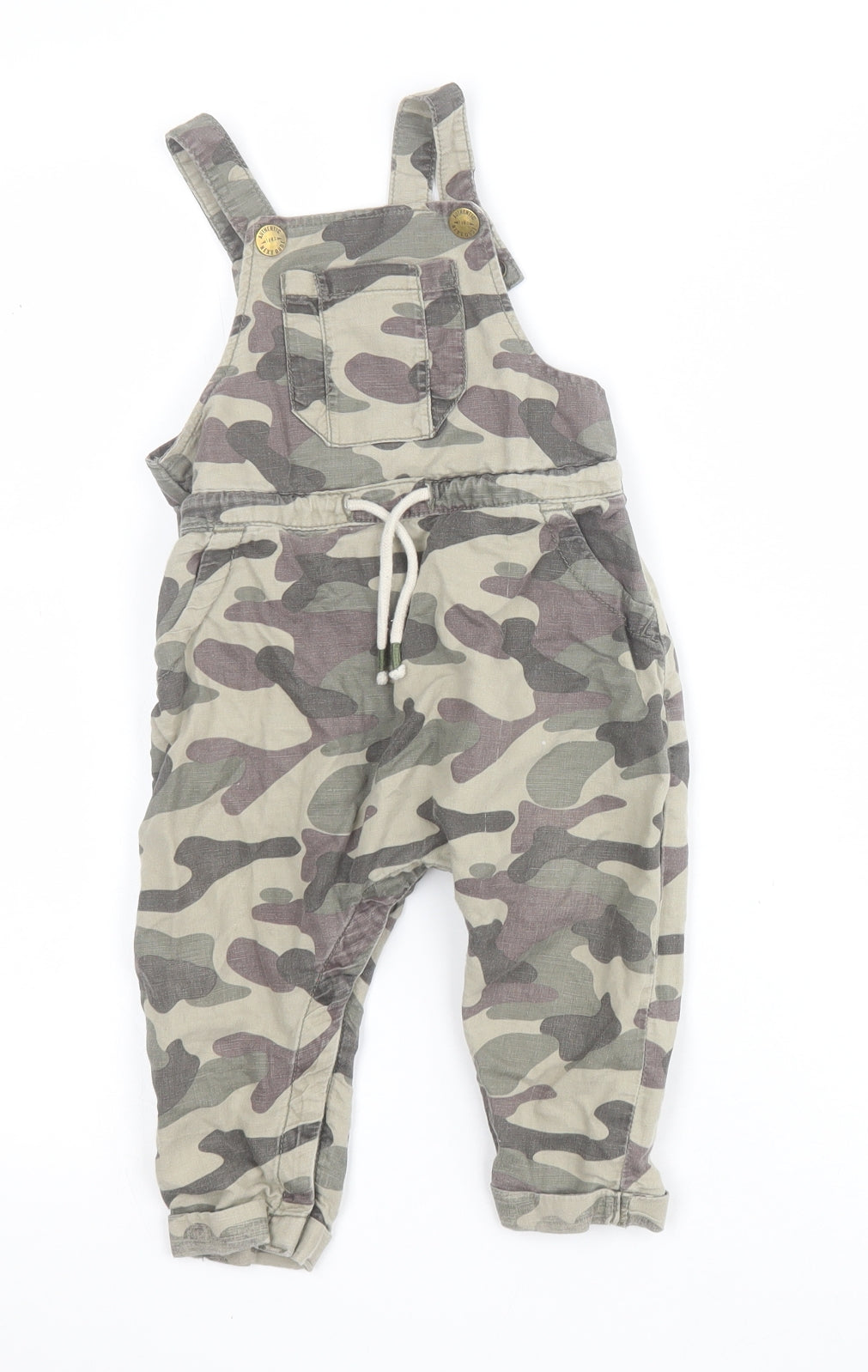 NEXT Baby Green Camouflage Linen Dungaree One-Piece Size 12-18 Months  Button
