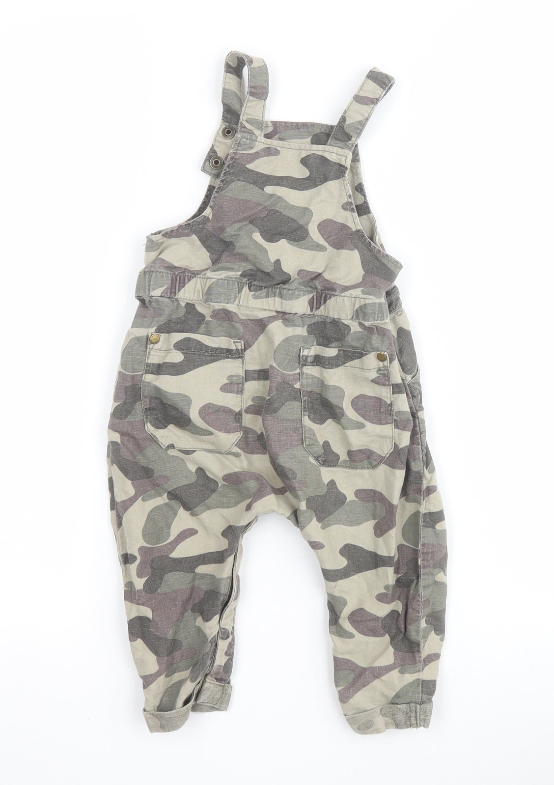 NEXT Baby Green Camouflage Linen Dungaree One-Piece Size 12-18 Months  Button