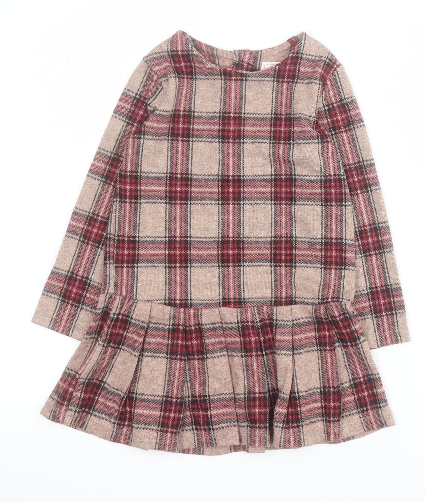 NEXT Girls Pink Plaid Polyester A-Line  Size 2-3 Years  Round Neck Button