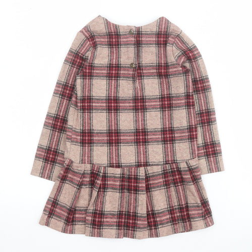 NEXT Girls Pink Plaid Polyester A-Line  Size 2-3 Years  Round Neck Button