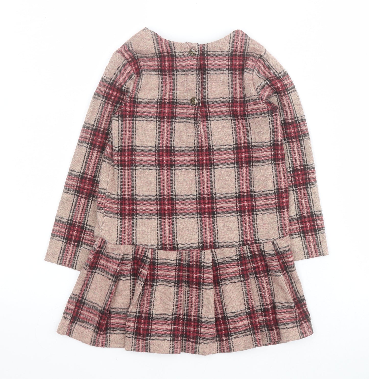 NEXT Girls Pink Plaid Polyester A-Line  Size 2-3 Years  Round Neck Button