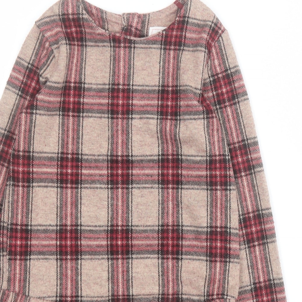NEXT Girls Pink Plaid Polyester A-Line  Size 2-3 Years  Round Neck Button